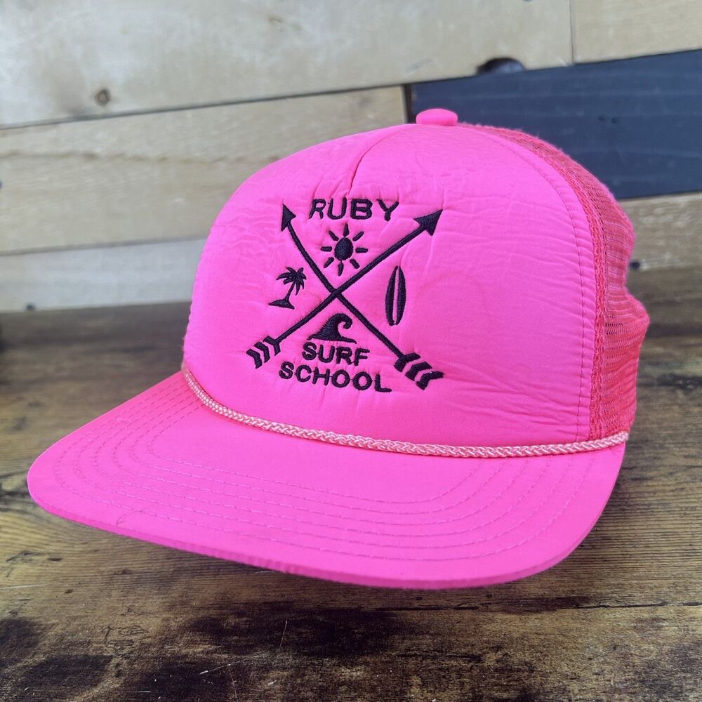 Ruby Surf School Pink Rope Trucker Mesh Snapback Hat Baseball Cap
